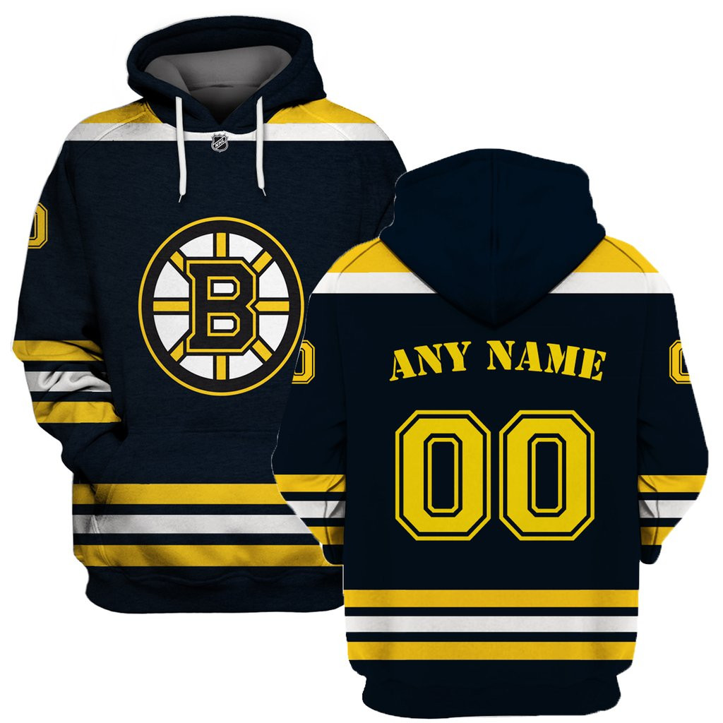 Bruins Black Men's Customized All Stitched Hooded Sweatshirt