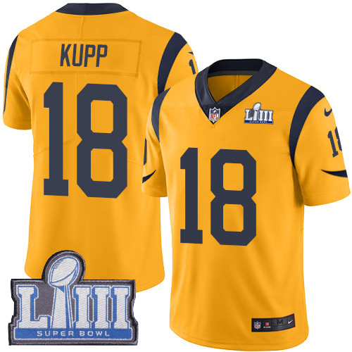 Nike Rams 18 Cooper Kupp Gold 2019 Super Bowl LIII Color Rush Limited Jersey