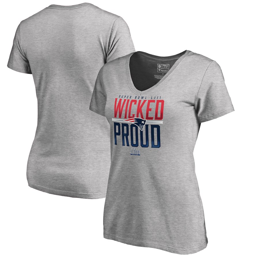 New England Patriots NFL Pro Line by Fanatics Branded Women's Super Bowl LIII Bound Hometown V Neck T-Shirt Heather Gray