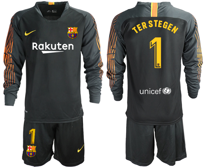 2018-19 Barcelona 1 TER STEGEN Black Long Sleeve Soccer Jersey