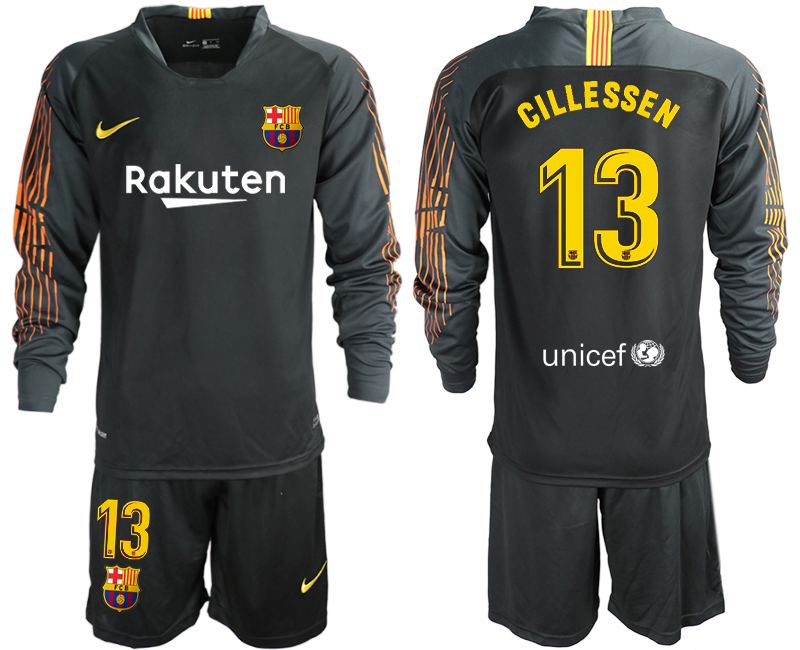 2018-19 Barcelona 13 CILLESSEN Black Long Sleeve Soccer Jersey