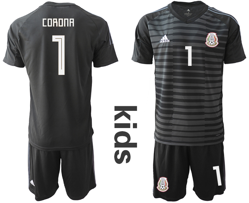 Mexico 1 CORONA Black Youth 2018 FIFA World Cup Goalkeeper Soccer Jersey