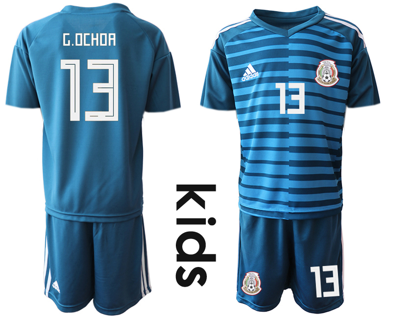 Mexico 13 G.OCHOA Blue Youth 2018 FIFA World Cup Goalkeeper Soccer Jersey