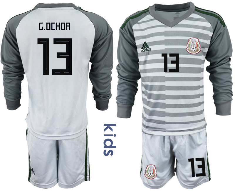 Mexico 13 G.OCHOA Gray Youth 2018 FIFA World Cup Long Sleeve Goalkeeper Soccer Jersey