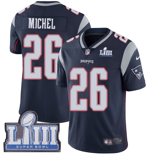 Nike Patriots 26 Sony Michel Navy 2019 Super Bowl LIII Vapor Untouchable Limited Jersey