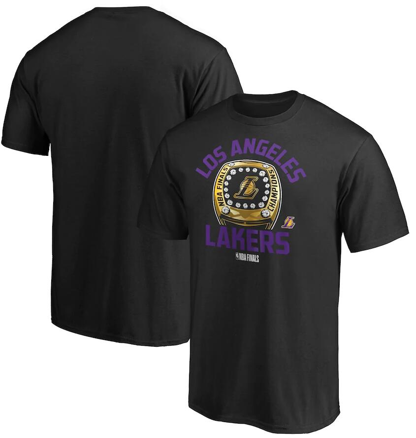 Men's Los Angeles Lakers Black 2020 NBA Finals Champions Finger Roll Ring T-Shirt