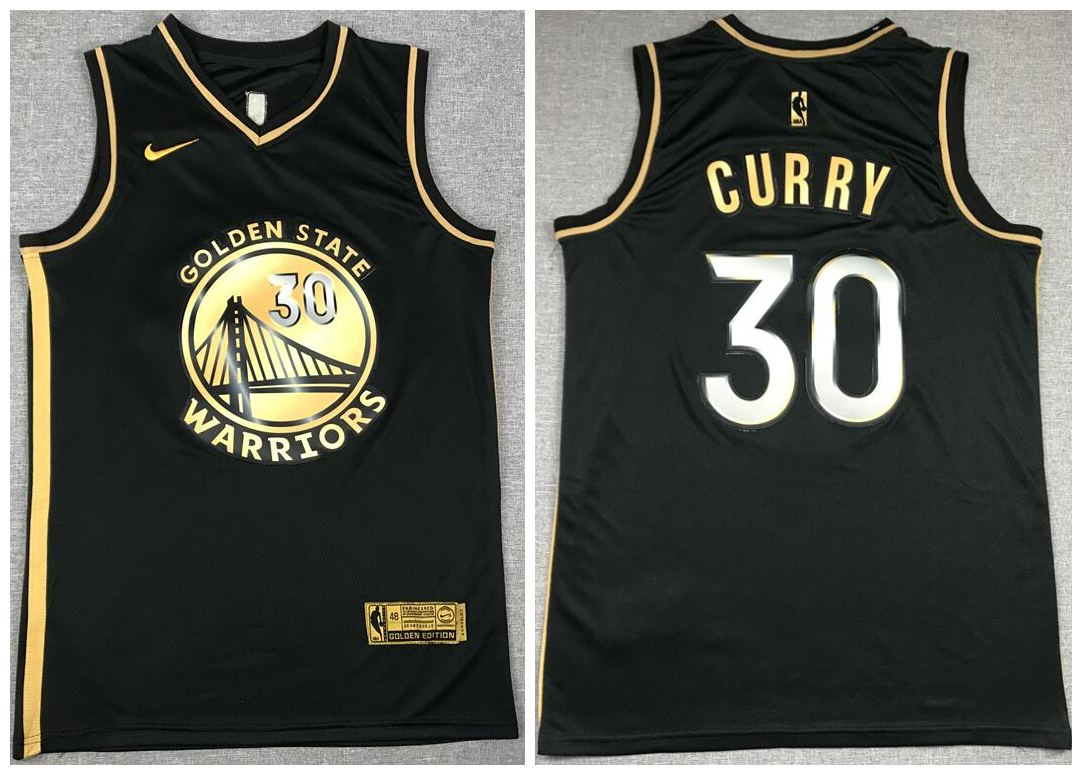Warriors 30 Stephen Curry Black Gold 2021 Nike Swingman Jersey
