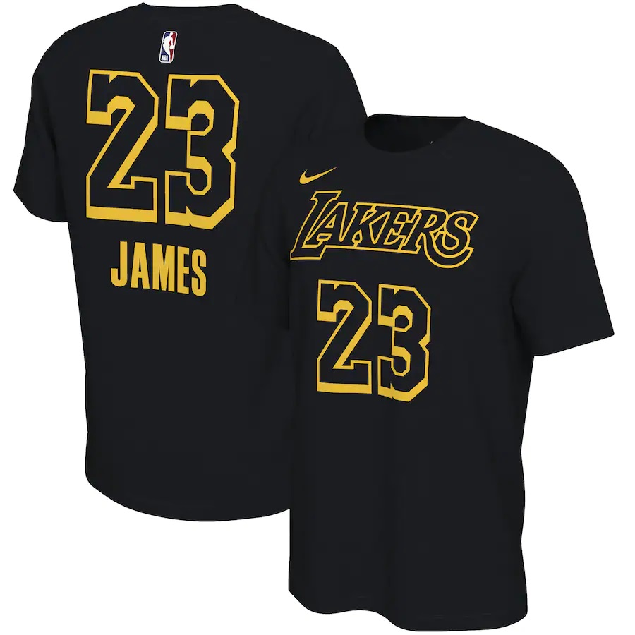 Lakers 23 LeBron James Black Nike Restart Name & Number T-Shirt
