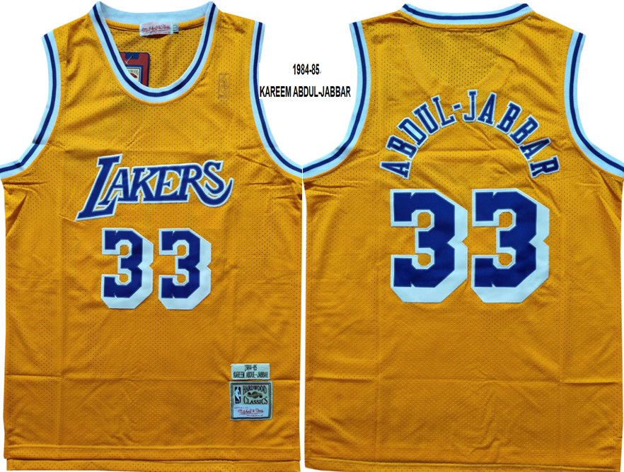 Lakers 33 Abdul Jabbar Yellow 1984-85 Hardwood Classics Jersey