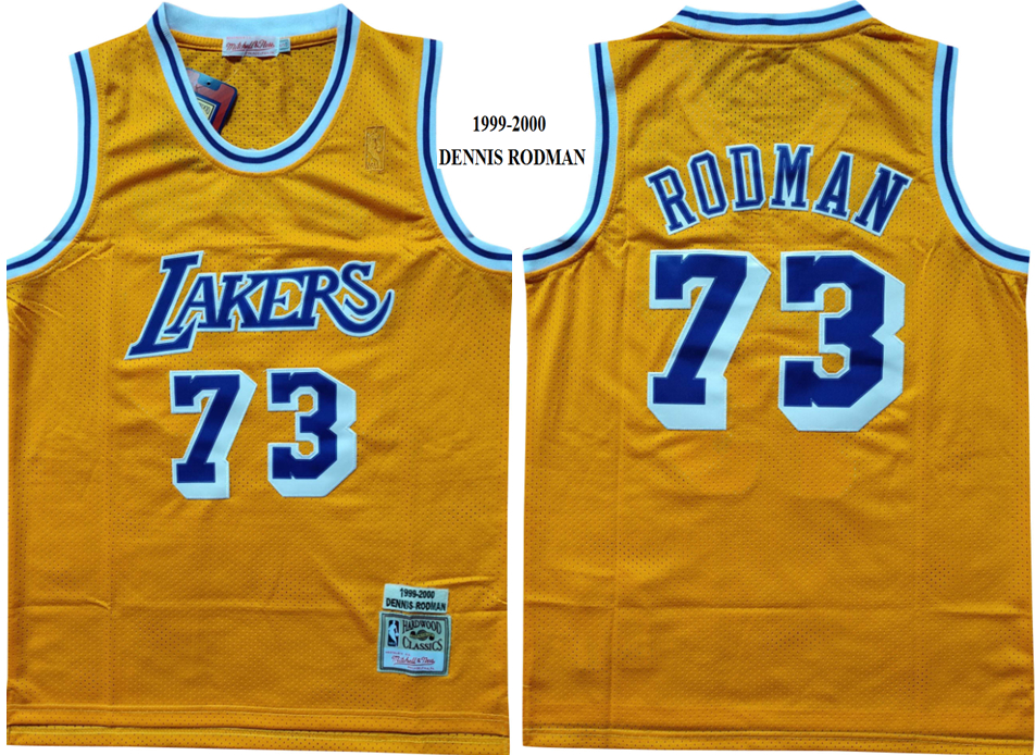 Lakers 73 Dennis Rodman Yellow 1999-2000 Hardwood Classics Mesh Jersey