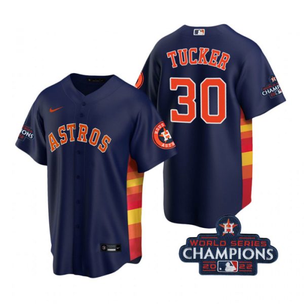Astros 30 Kyle Tucker Navy 2022 World Series Champions Cool Base Jersey
