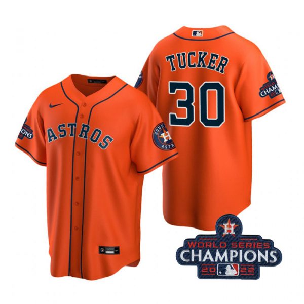 Astros 30 Kyle Tucker Orange 2022 World Series Champions Cool Base Jersey