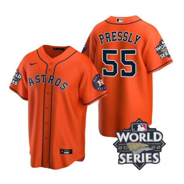 Astros 55 Ryan Pressly Orange Nike 2022 World Series Cool Base Jersey