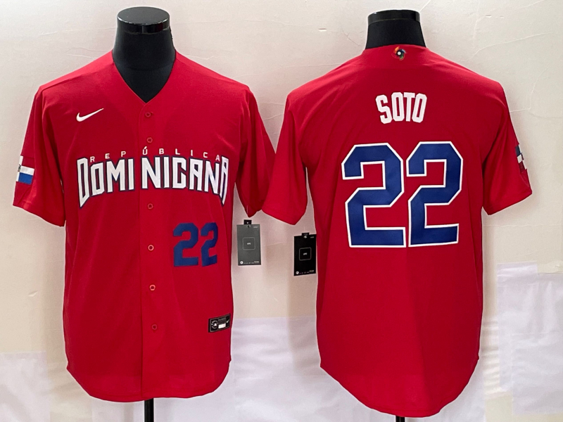 Dominican Republic 22 Juan Soto Red Nike 2023 World Baseball Classic Jersey