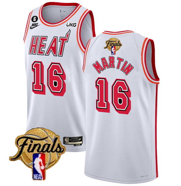 Heat 16 Caleb Martin White Nike 2023 NBA Finals NO.6 Patch Classic Edition Swingman Jersey