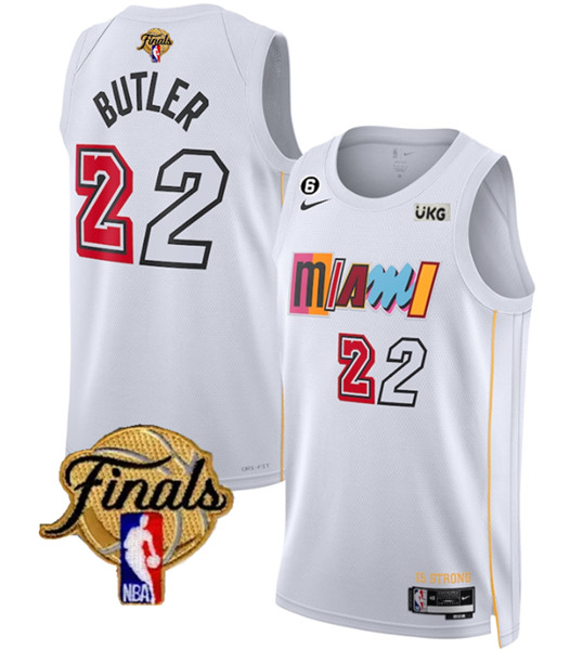Heat 22 Jimmy Butler White Nike 2023 NBA Finals NO.6 Patch City Edition Swingman Jersey