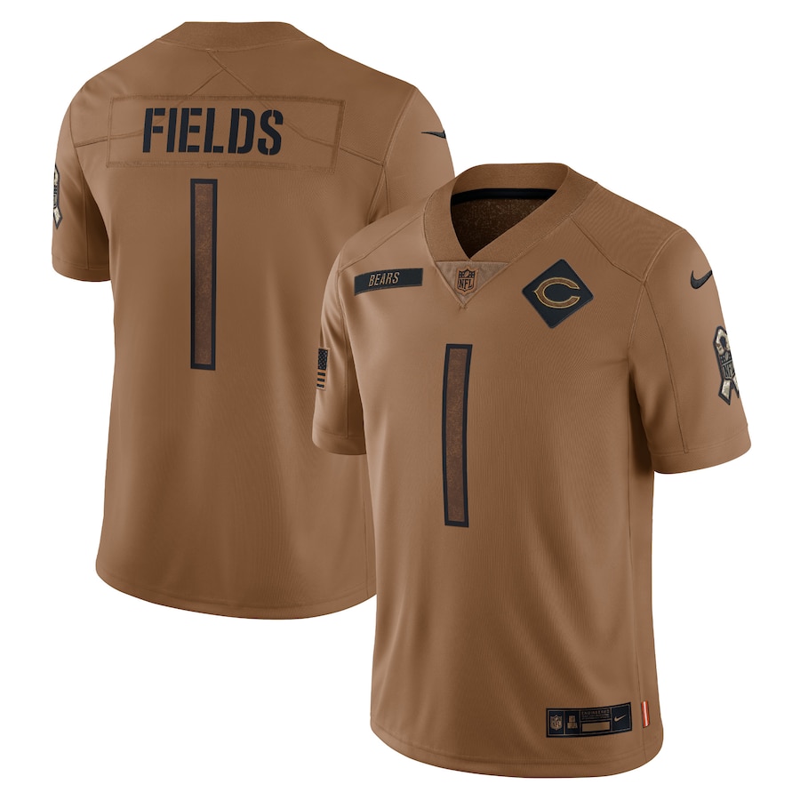 Nike Bears 1 Justin Fields Brown 2023 Salute To Service Limited Jersey