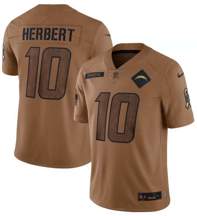 Nike Chargers 10 Justin Herbert Brown Brown 2023 Salute To Service Limited Jersey