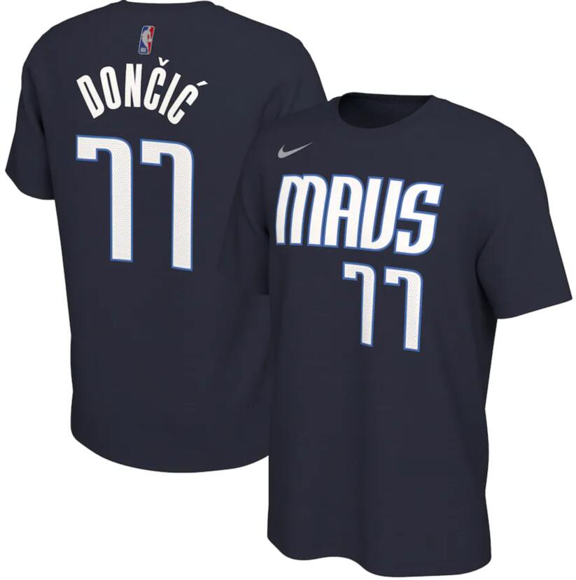 Men's Dallas Mavericks Luka Doncic Nike Navy 2020-21 Earned Edition Name & Number T-Shirt