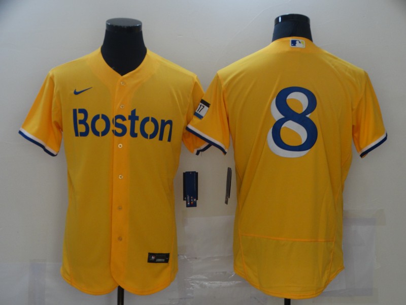 Red Sox 8 Gold Nike 2021 City Connect Replica Player Flexbase Jersey