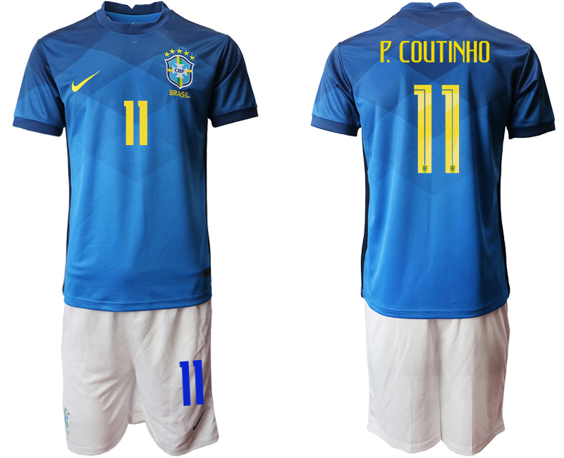 2020-21 Brazil 11 P.COUTINHO Away Soccer Jersey
