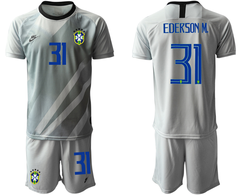 2020-21 Brazil 31 EDERSON M. Gray Goalkeeper Soccer Jersey