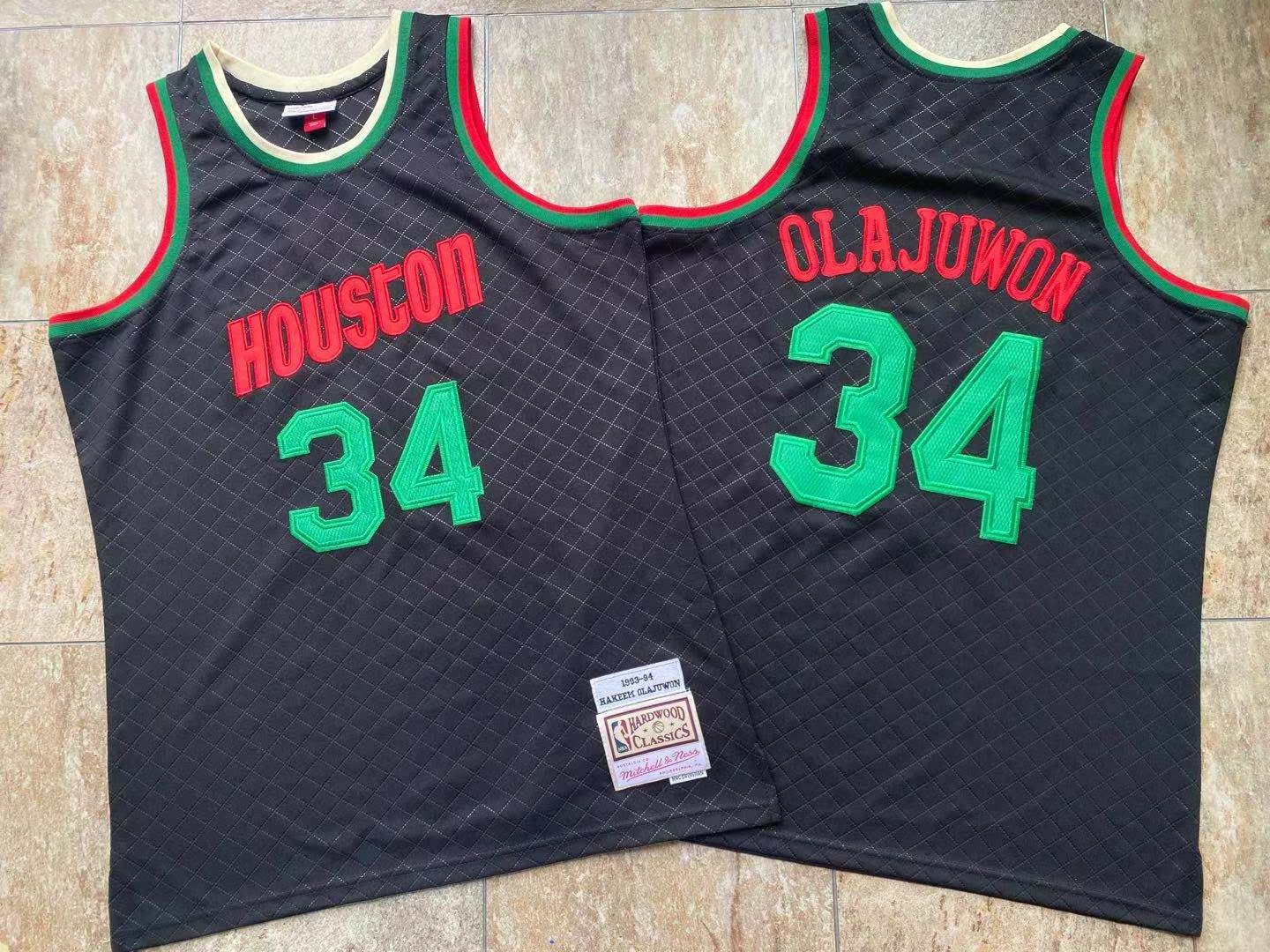 Rockets 34 Hakeem Olajuwon Black 1993-94 Hardwood Classics Jersey