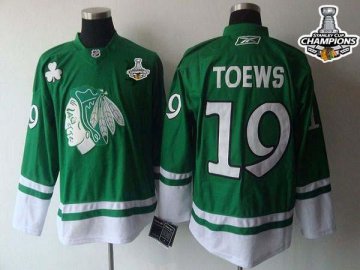 Blackhawks 19 Jonathan Toews Green St. Patty'S Day 2013 Stanley Cup Champions Jerseys