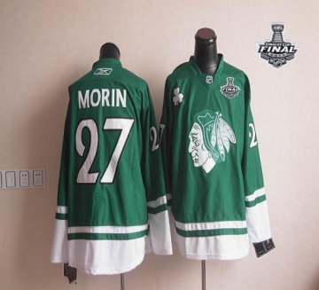 Blackhawks St Patty'S Day 27 Jeremy Morin Green With 2013 Stanley Cup Finals Jerseys