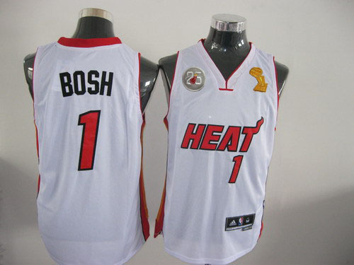 Heat 1 Bosh White 2013 Champion&25th Patch Jerseys