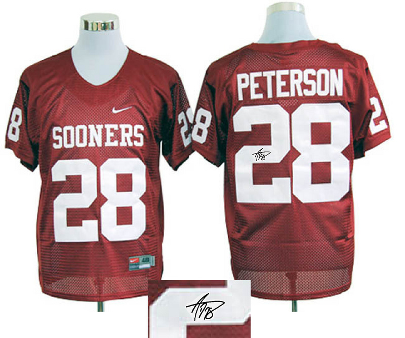 Oklahoma Sooners 28 Peterson Red Signature Edition Jerseys